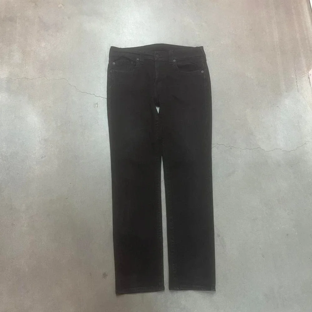 True Religion men's black geno jeans slim straight embroidered y2k 36